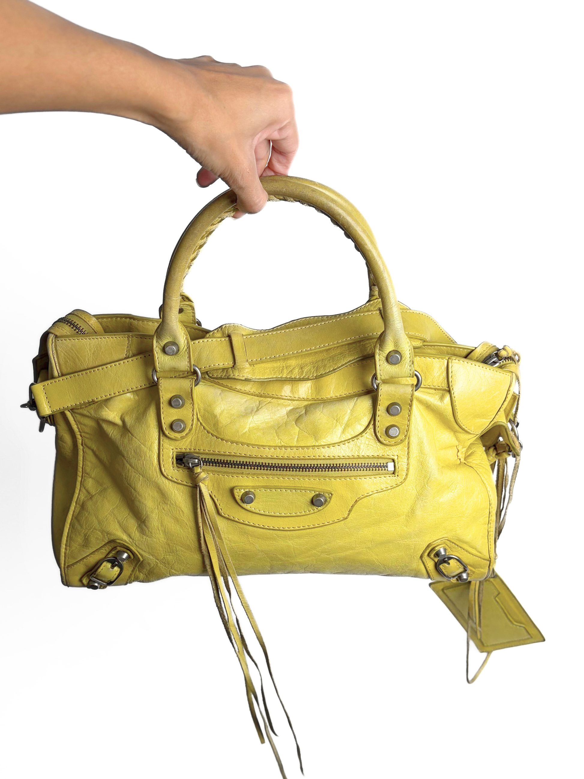 Vintage Balenciaga City Bag in Yellow Leather