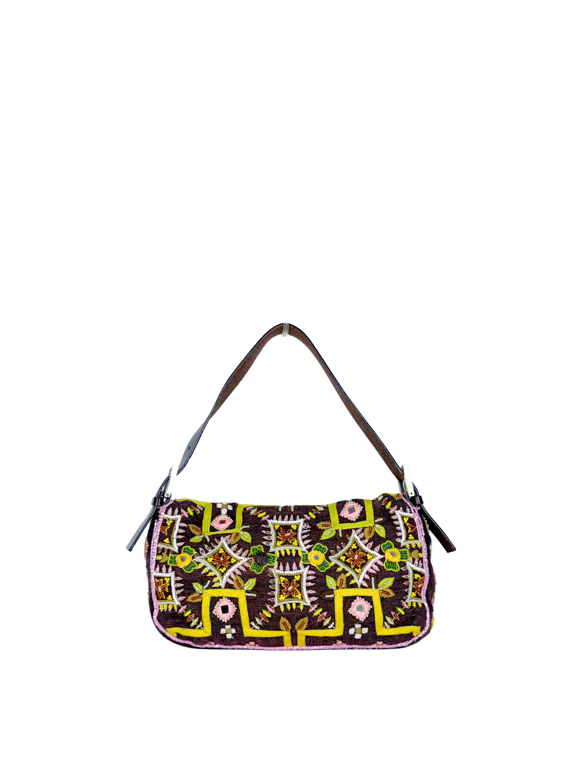 Vintage Fendi Beaded Mirror Fringe Baguette Bag