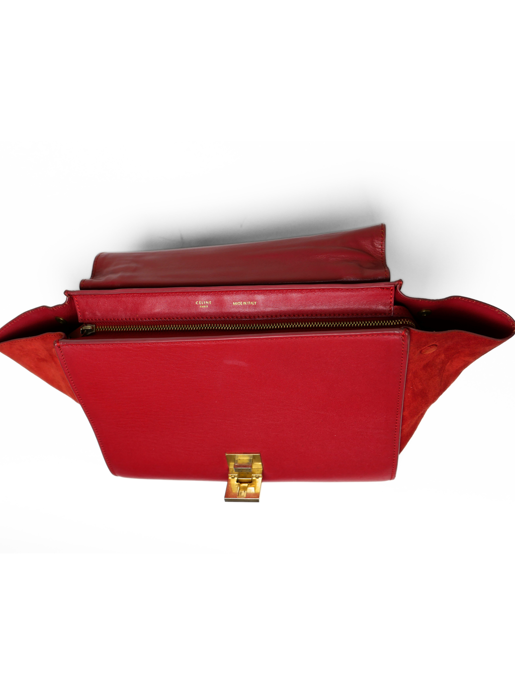 Celine Trapeze Bag in Red Leather with Suede Wings
