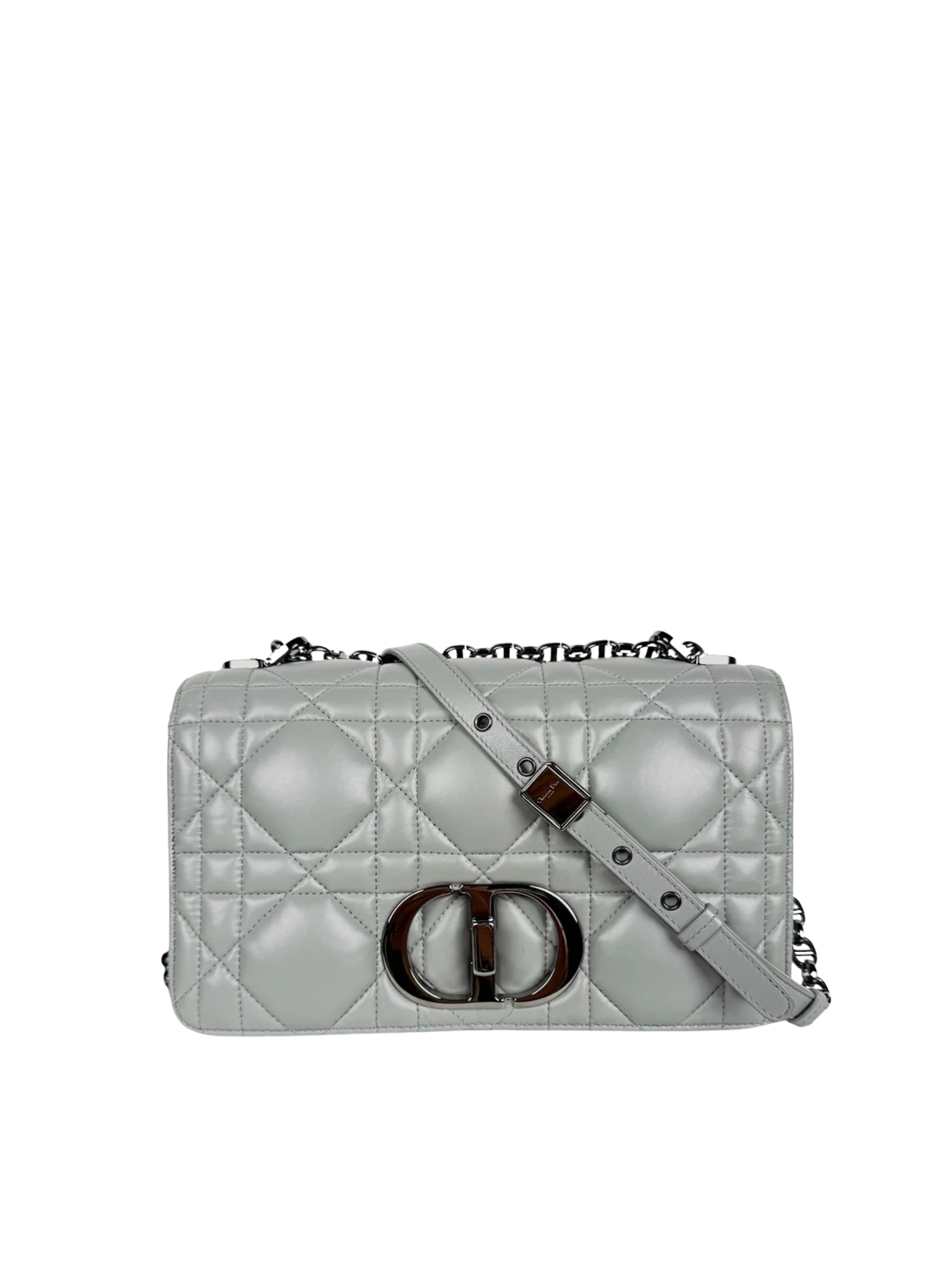 Dior Caro Bag Gray Quilted Calfskin with Ruthenium Hardware