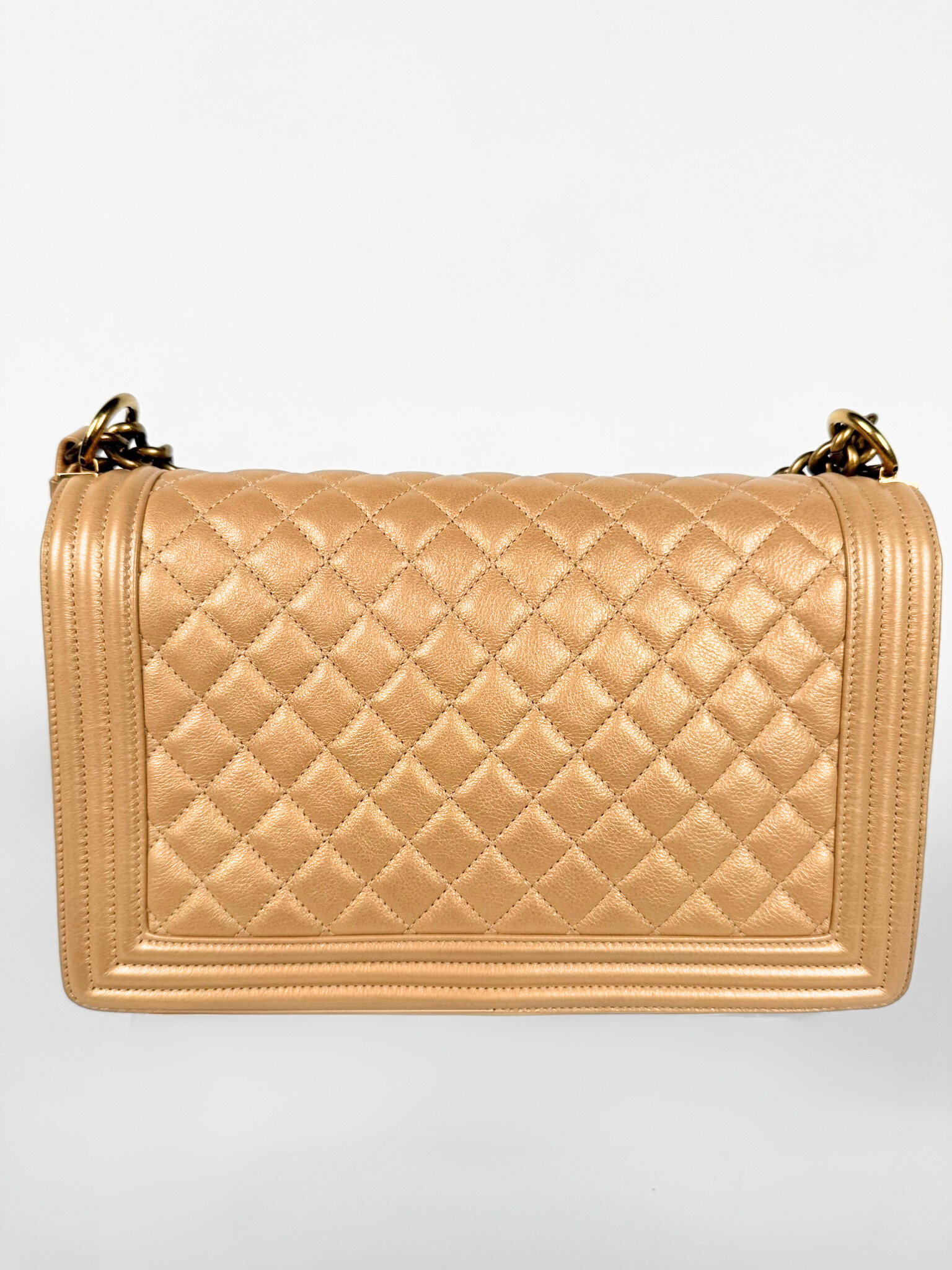 Chanel Boy Bag Medium Quilted Lambskin Beige with Gold Hardware