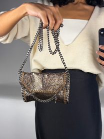 Stella McCartney Falabella Metallic Crackled Cross-Body Flap Bag