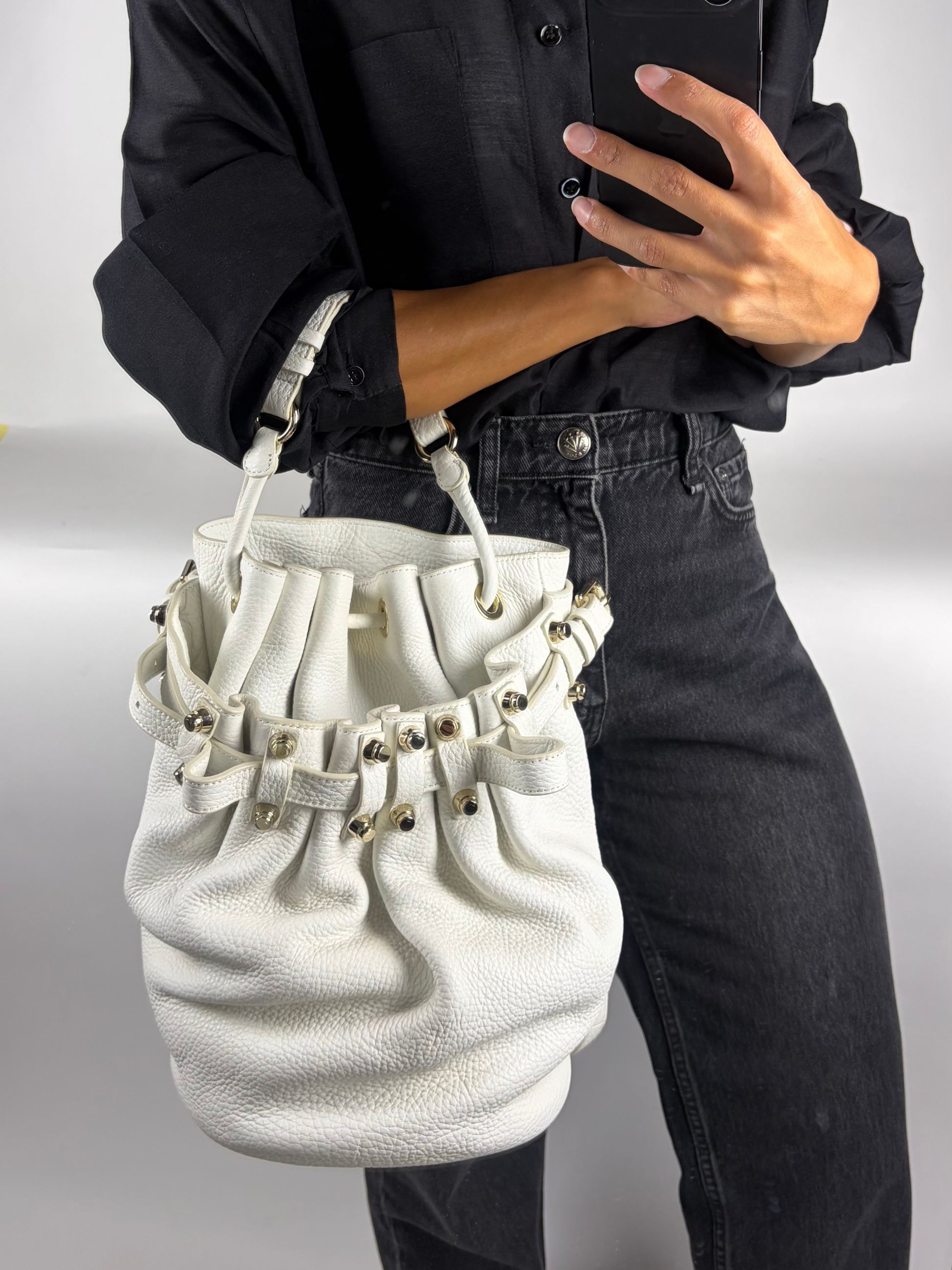 Alexander Wang Studded Diego Bucket Bag in Off-White