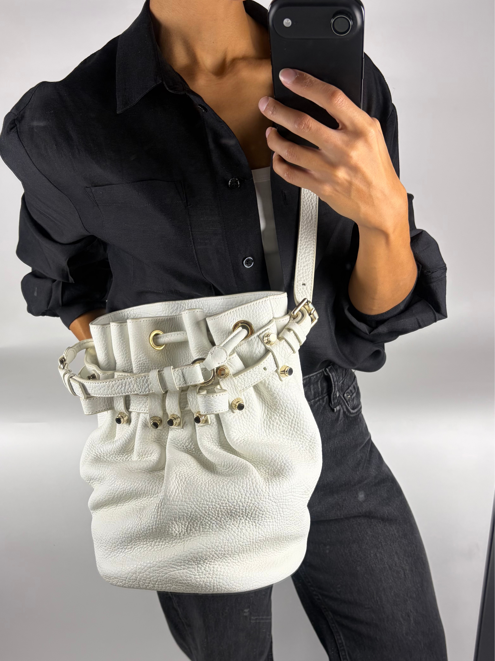 Alexander Wang Studded Diego Bucket Bag in Off-White