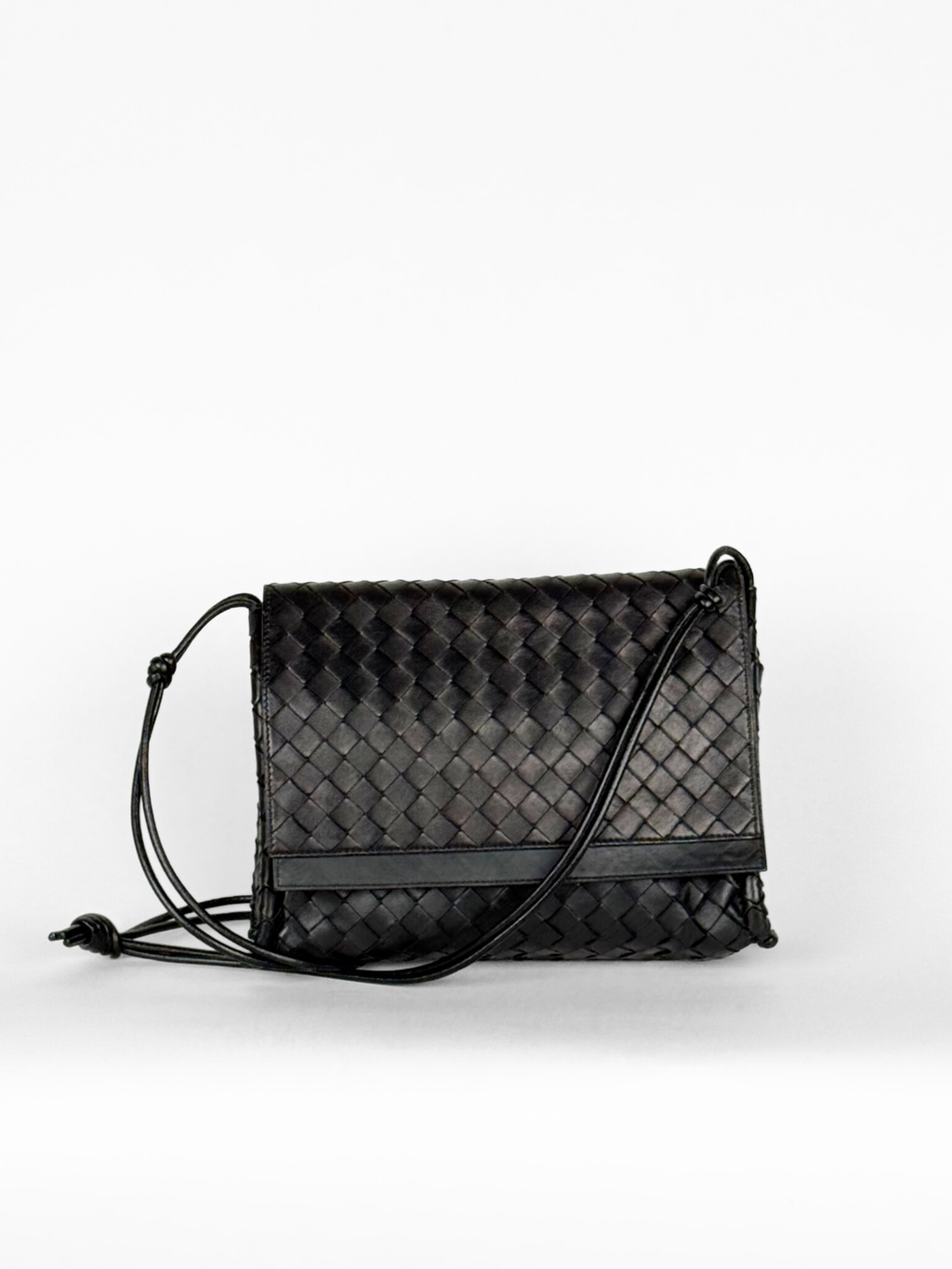 Bottega Veneta Intrecciato Crossbody Flap Bag Black