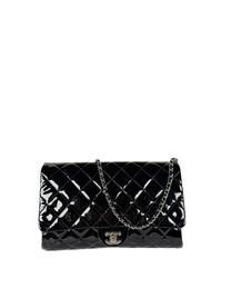 Chanel Classic Single Flap Medium Black Patent Leather with Silver Hardware