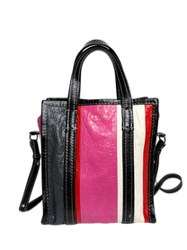 Balenciaga Bazar Mini Shopper Bag Multicolor Striped Crinkled Leather