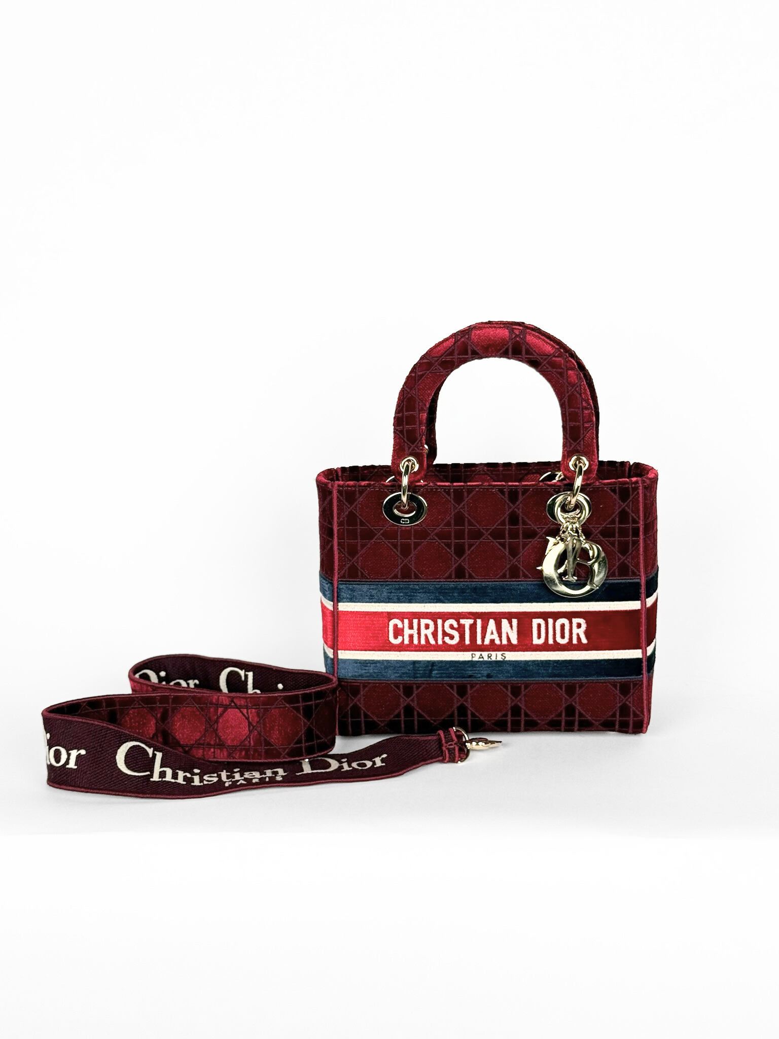CHRISTIAN DIOR LADY D-LITE BURGUNDY VELVET LIMITED