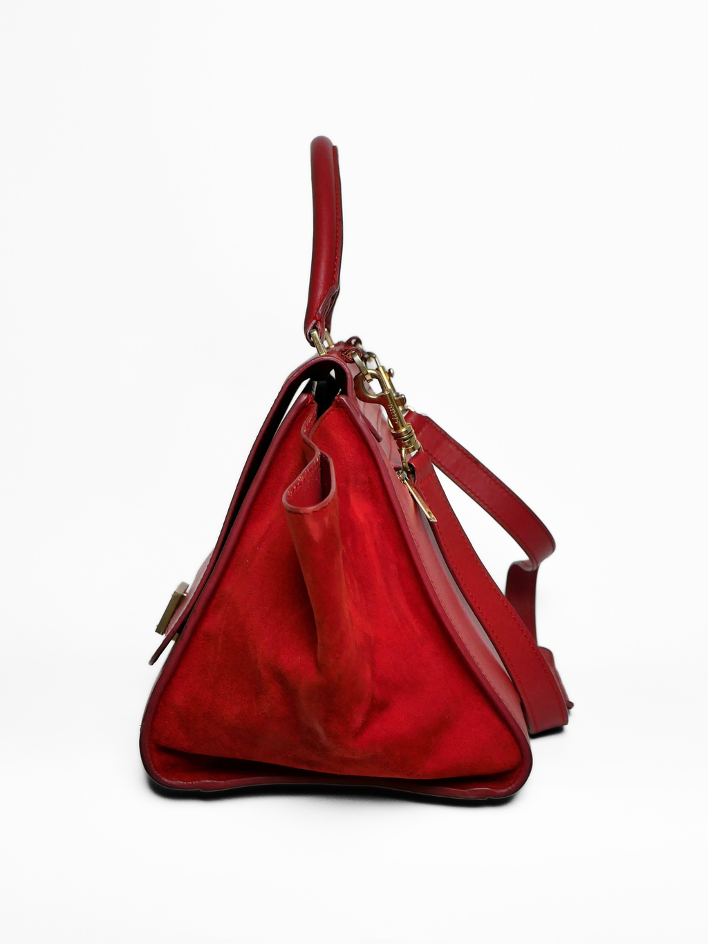 Celine Trapeze Bag in Red Leather with Suede Wings