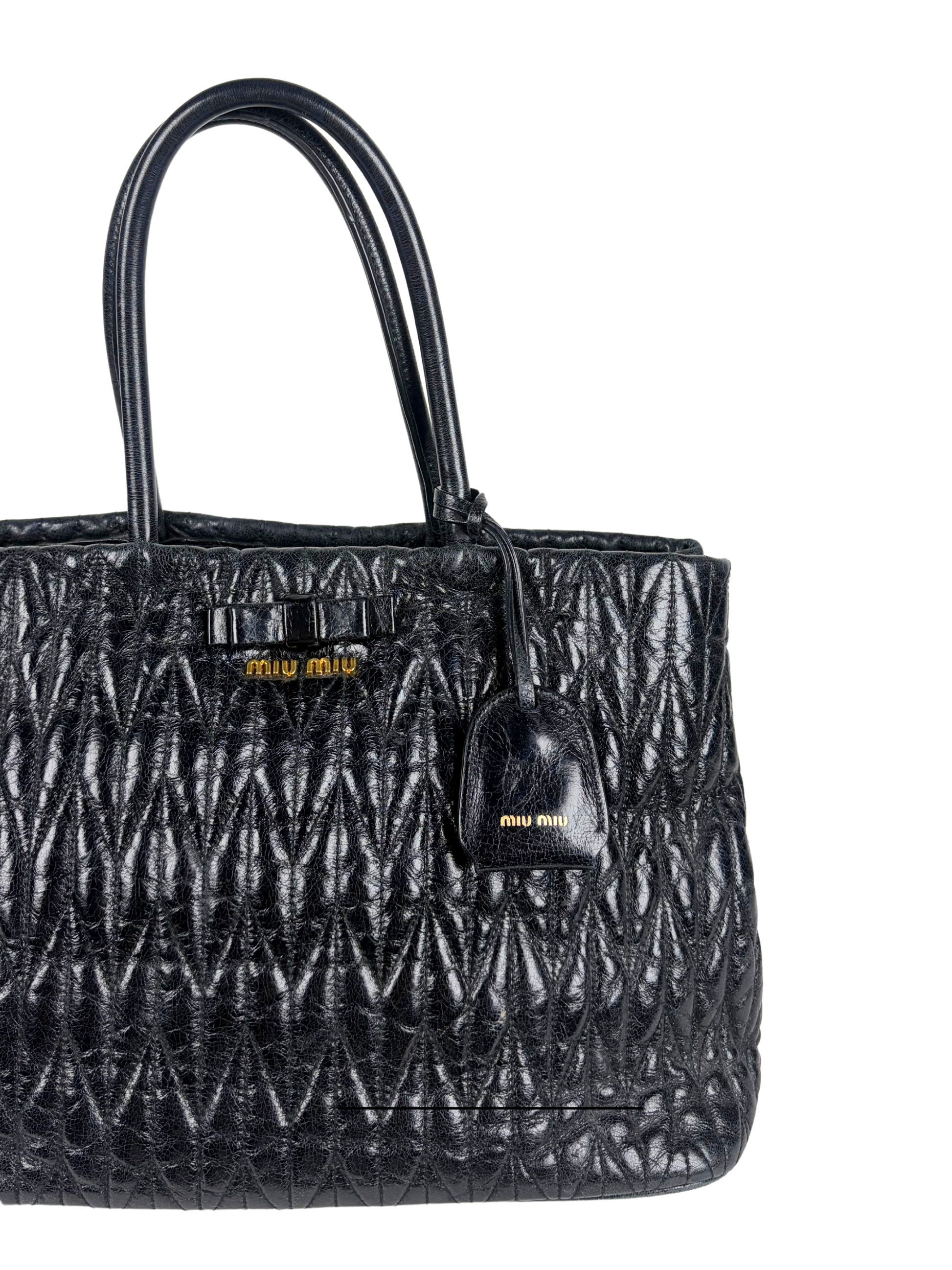 Miu Miu Black Matelassé Leather Tote