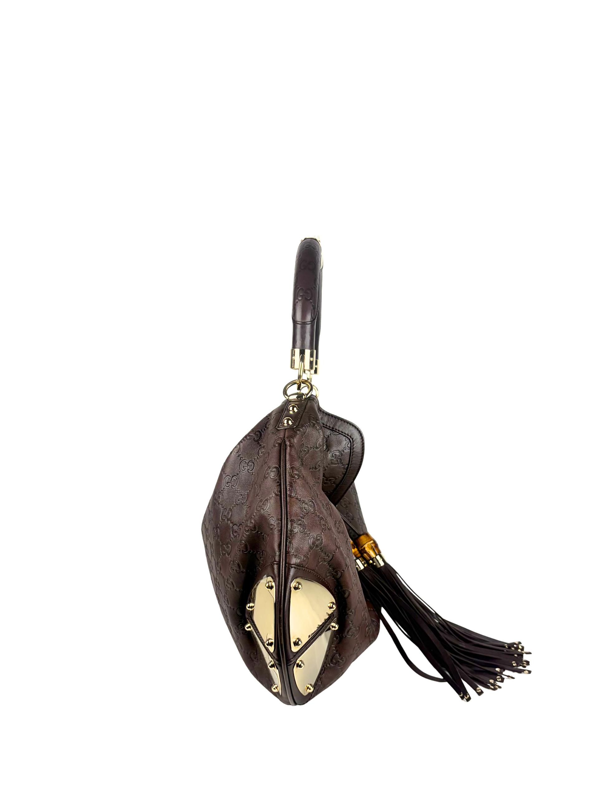 Vintage Gucci Babushka Indy Hobo Bag in Embossed Guccisima Leather &amp; Bamboo Tassels
