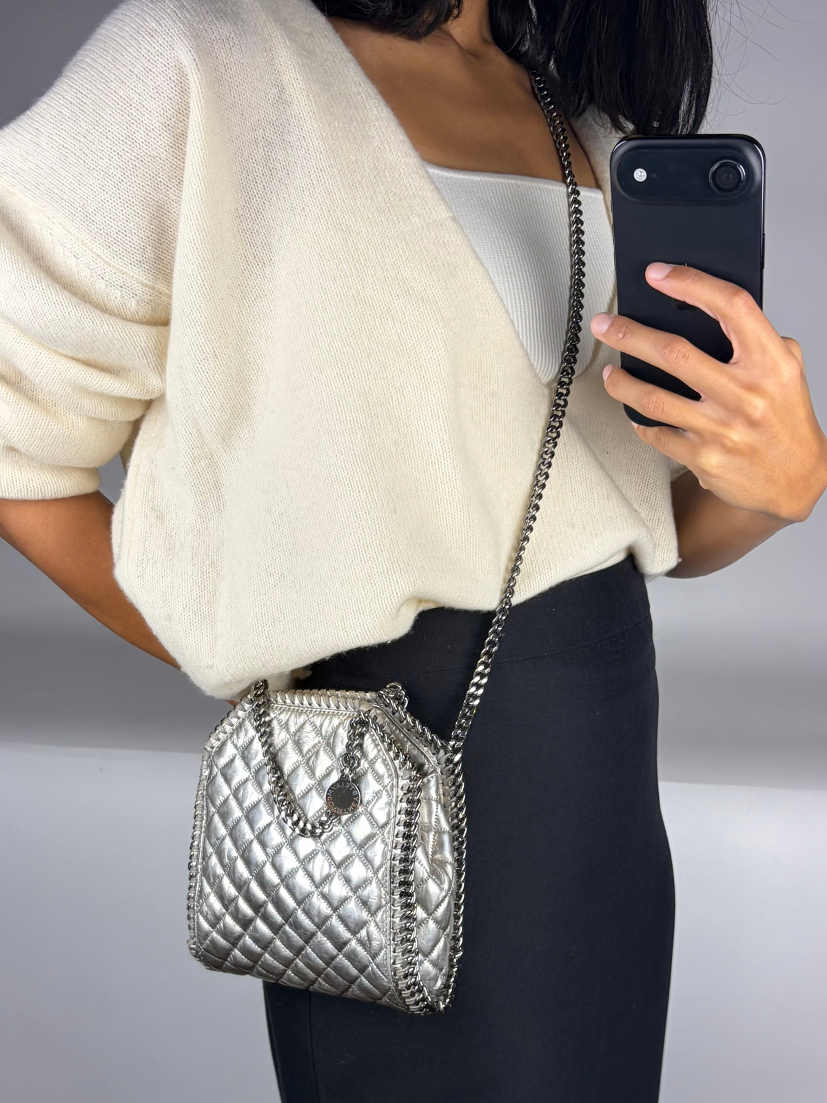 Stella McCartney Falabella Metallic Silver Quilted Mini Tote