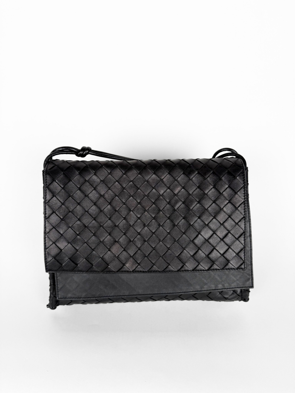 Bottega Veneta Intrecciato Crossbody Flap Bag Black
