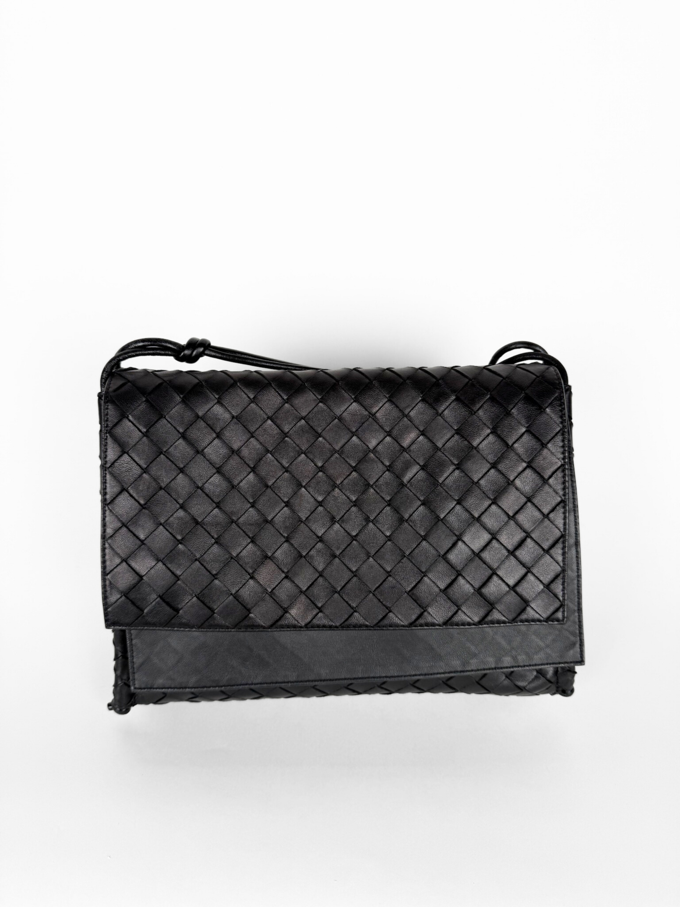 Bottega Veneta Intrecciato Crossbody Flap Bag Black