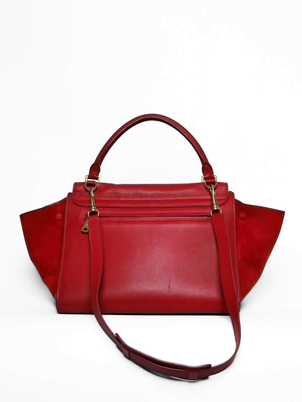 Celine Trapeze Bag in Red Leather with Suede Wings