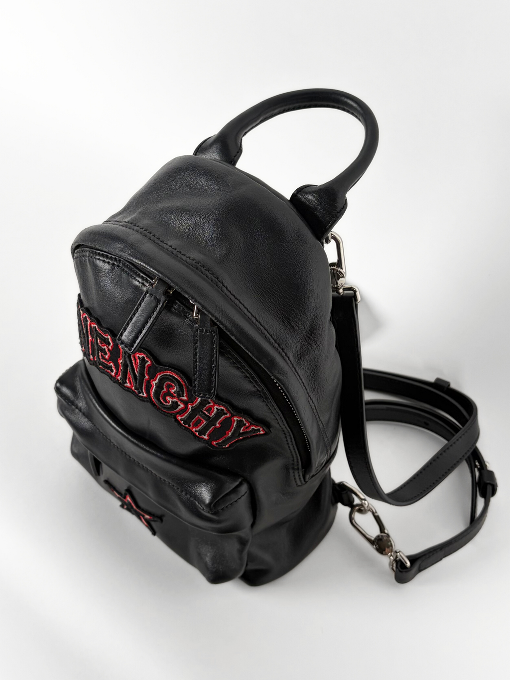 GIVENCHY STAR-PATCH MINI BACKPACK BLACK LEATHER