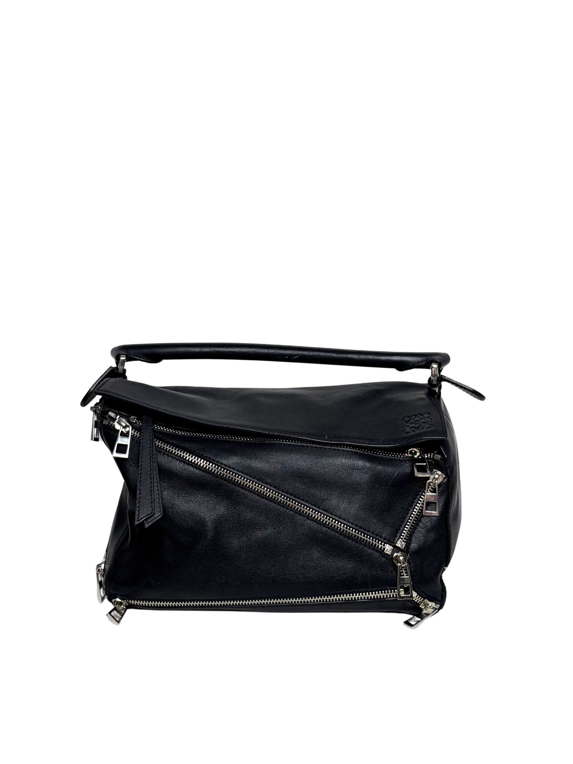 Loewe Puzzle Zipper Bag Black Leather