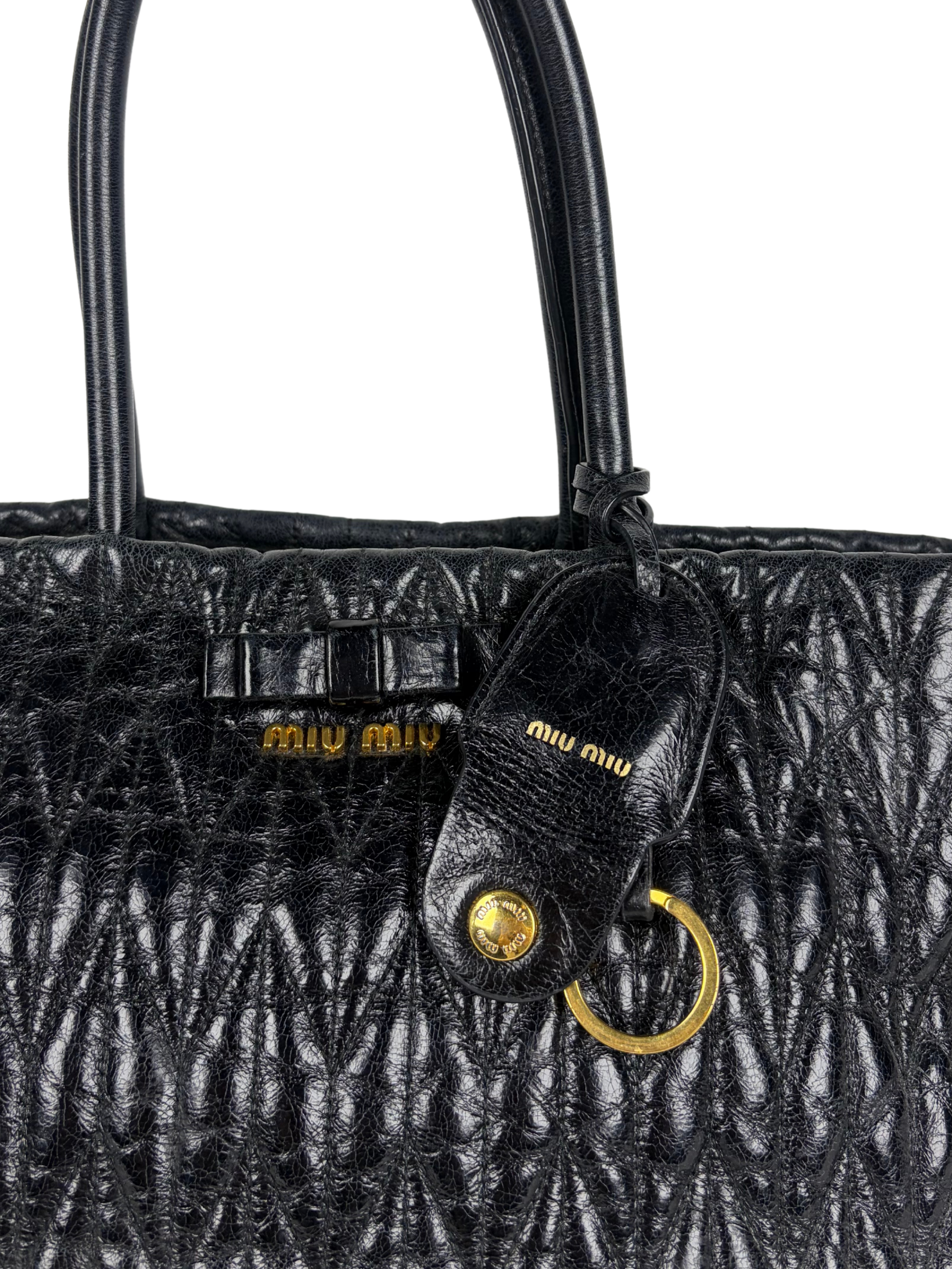 Miu Miu Black Matelassé Leather Tote