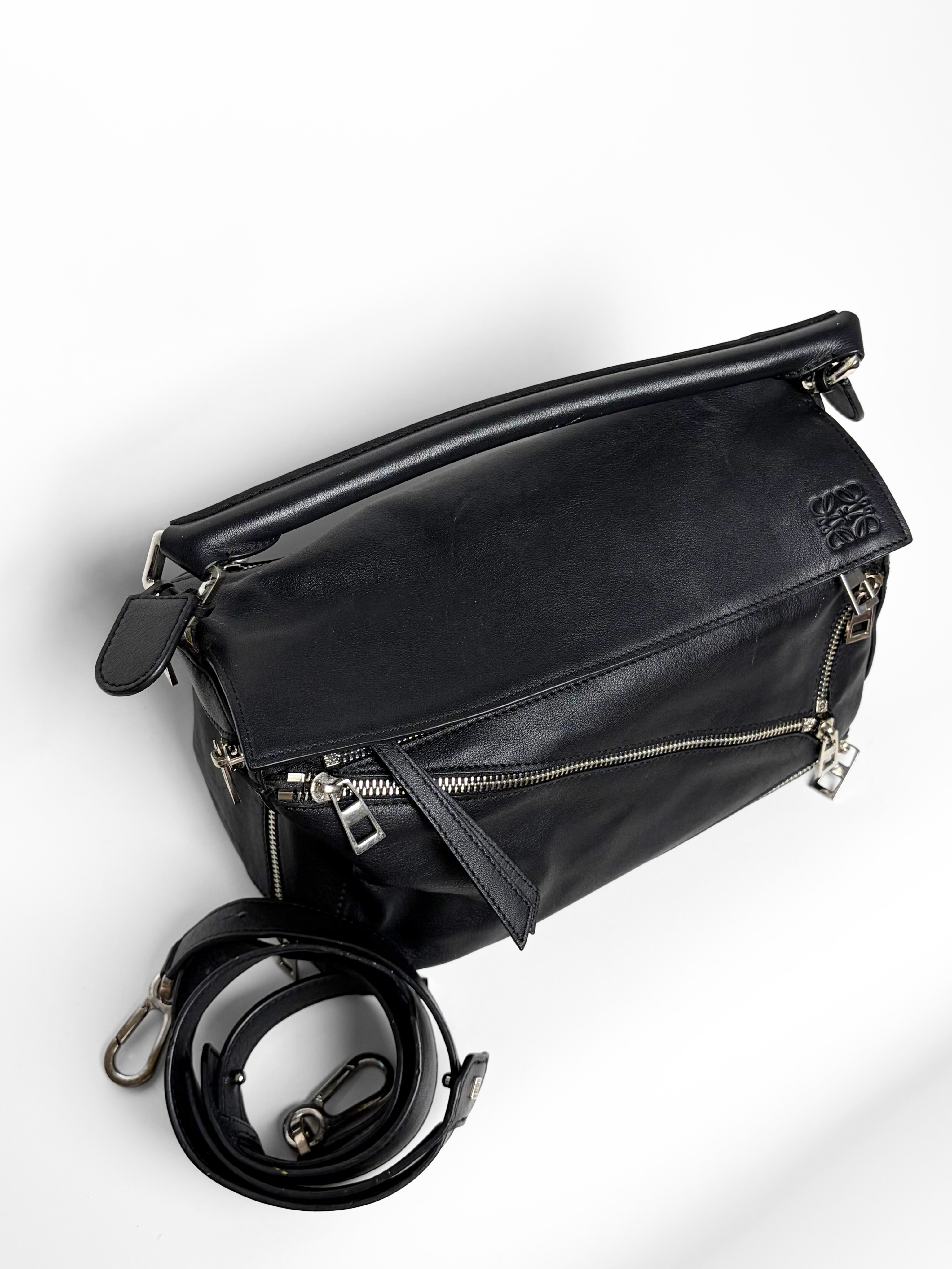 Loewe Puzzle Zipper Bag Black Leather