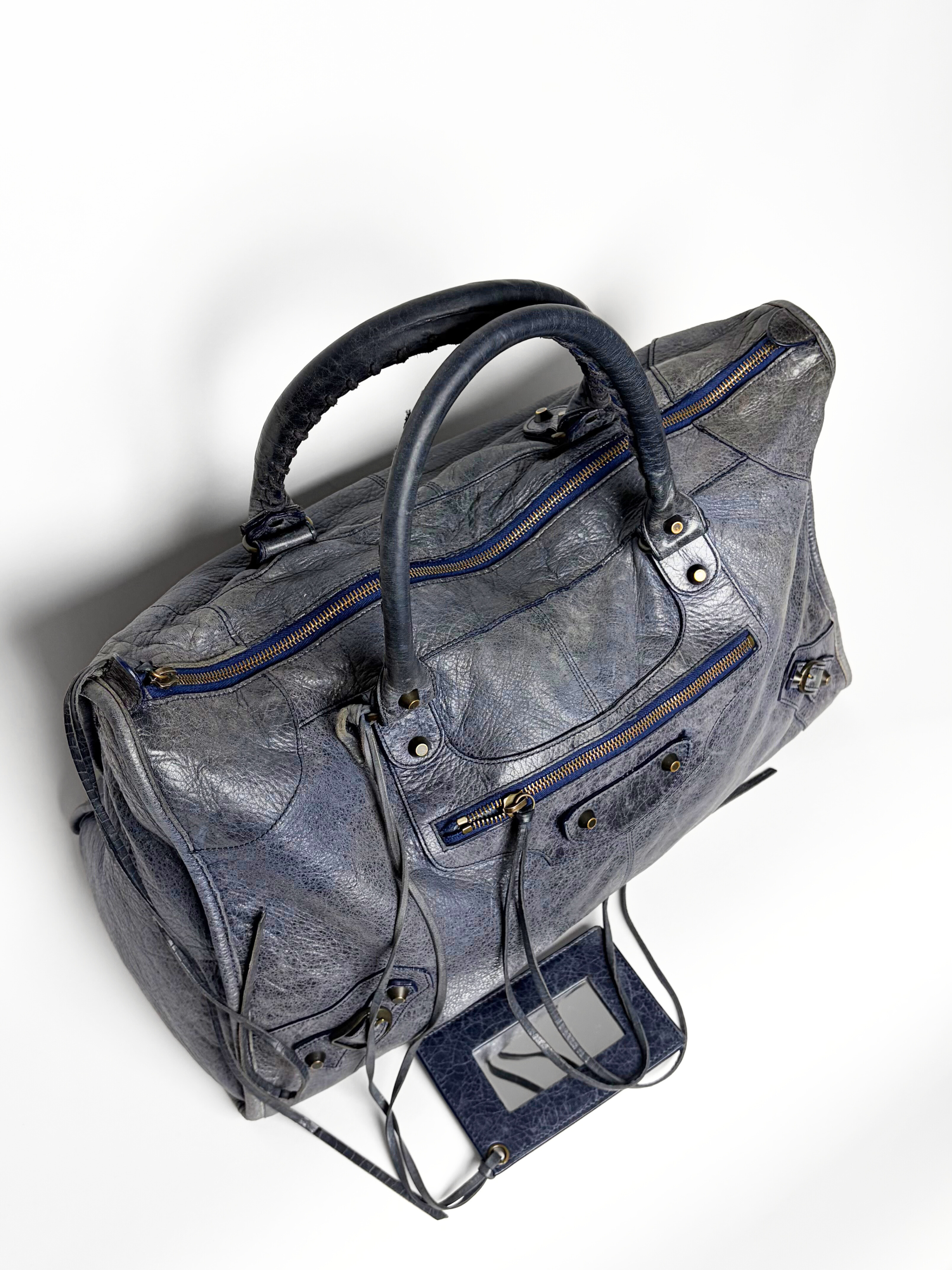 Balenciaga Classic Work Bag Grey/Navy Distressed Leather