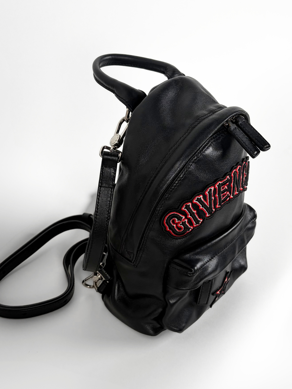 GIVENCHY STAR-PATCH MINI BACKPACK BLACK LEATHER