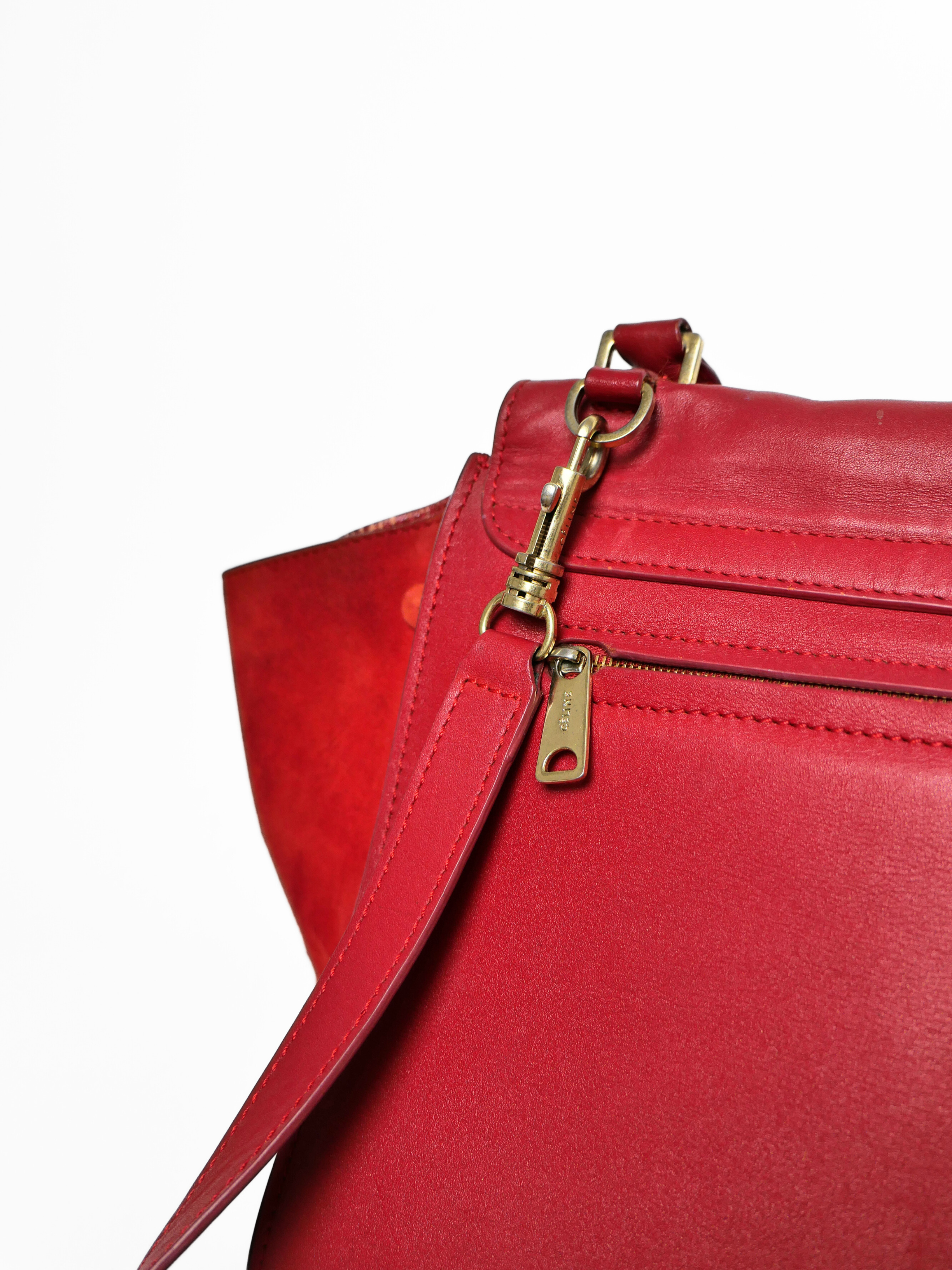 Celine Trapeze Bag in Red Leather with Suede Wings