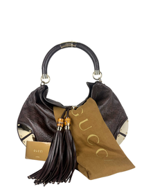 Vintage Gucci Babushka Indy Hobo Bag in Embossed Guccisima Leather &amp; Bamboo Tassels
