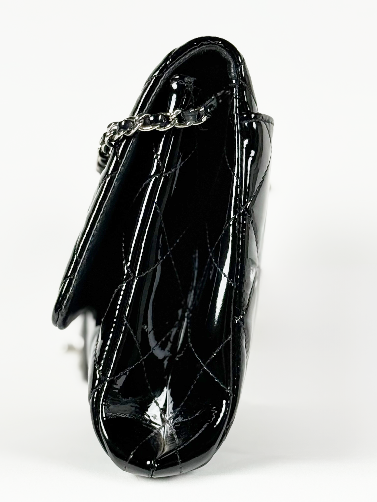 Chanel Classic Single Flap Medium Black Patent Leather with Silver Hardware