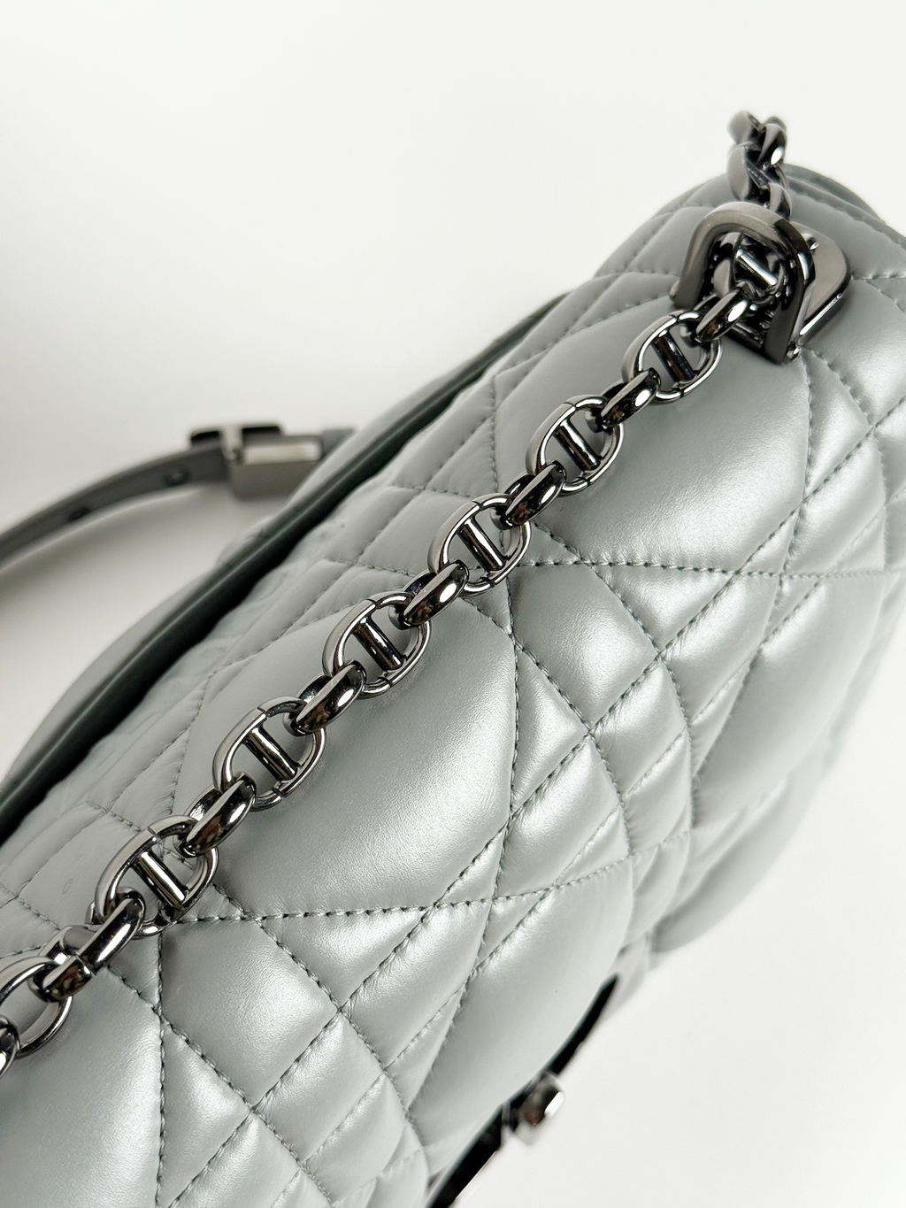 Dior Caro Bag Gray Quilted Calfskin with Ruthenium Hardware