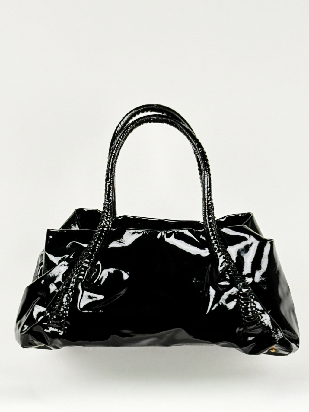 Salvatore Ferragamo Vintage Black Patent Tote with Lock & Key