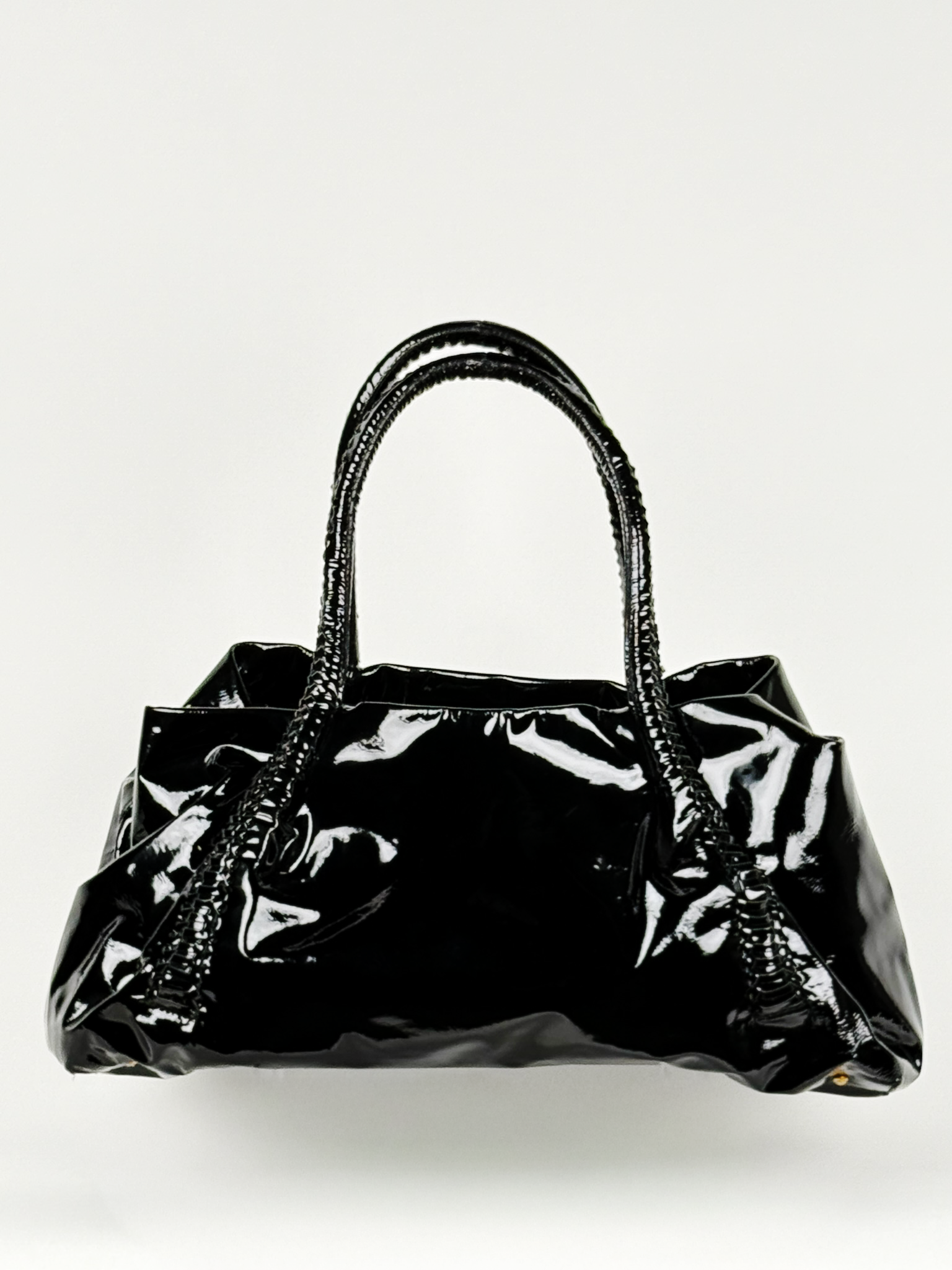 Salvatore Ferragamo Vintage Black Patent Tote with Lock & Key