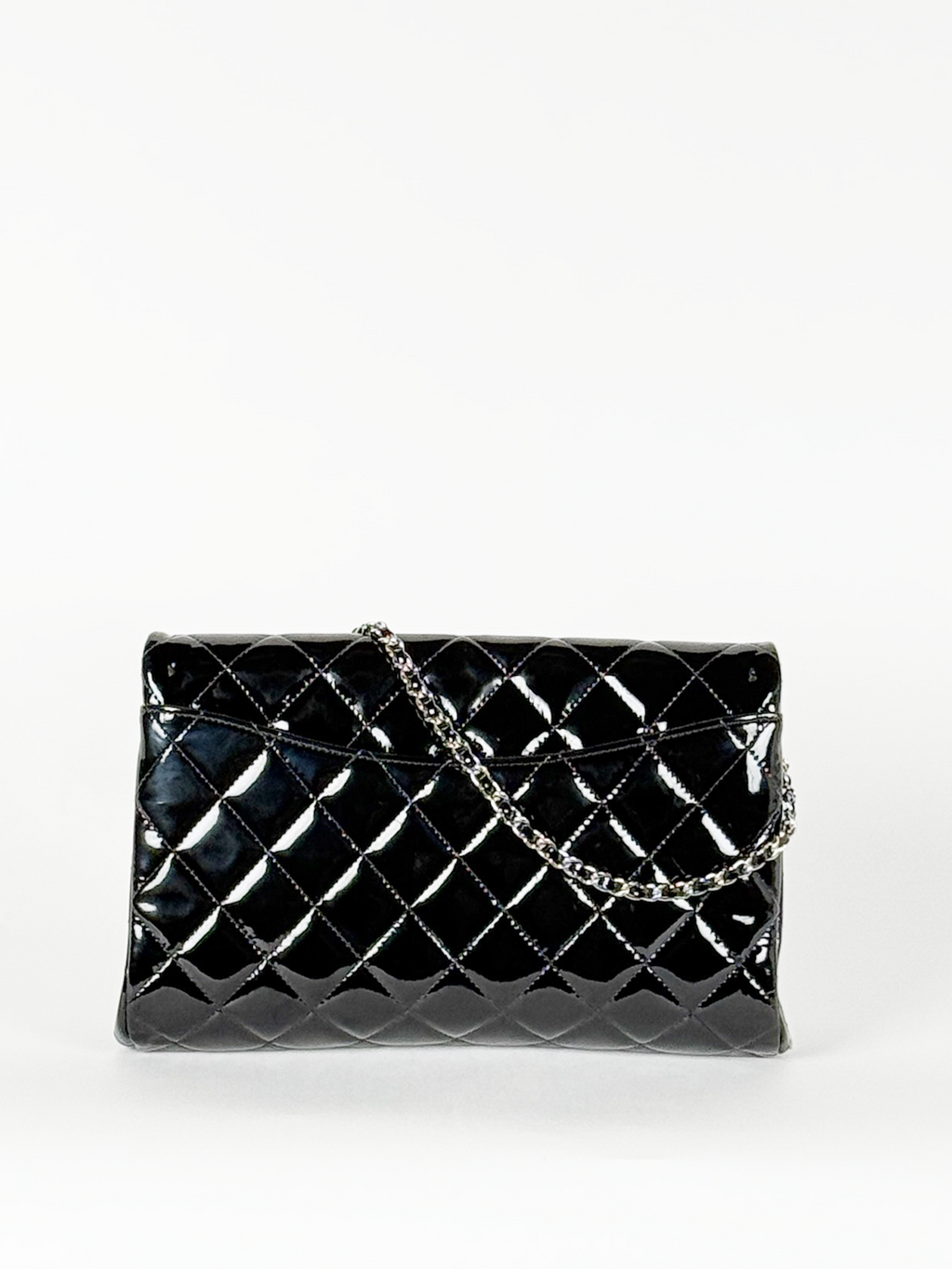 Chanel Classic Single Flap Medium Black Patent Leather with Silver Hardware