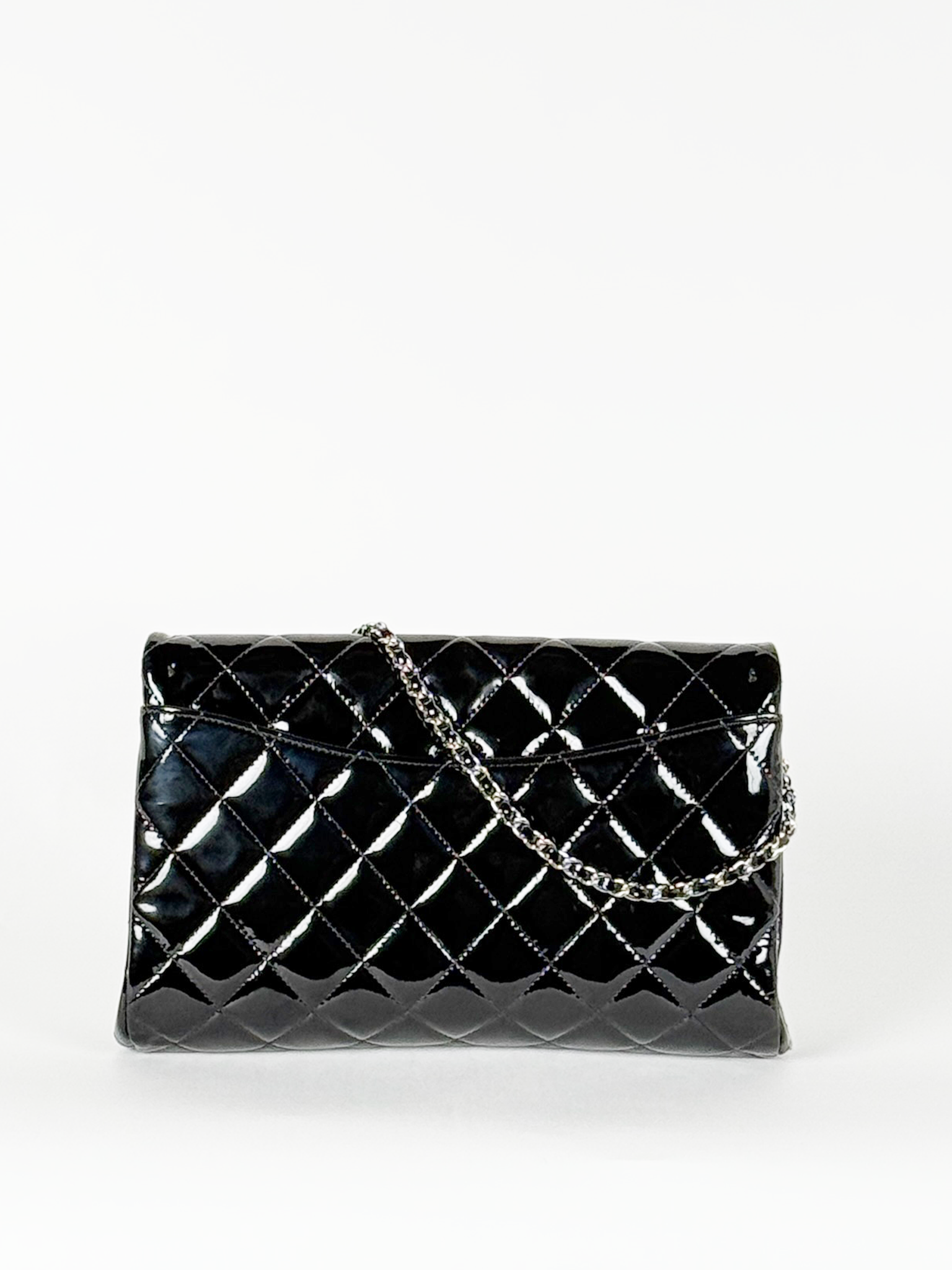 Chanel Classic Single Flap Medium Black Patent Leather with Silver Hardware