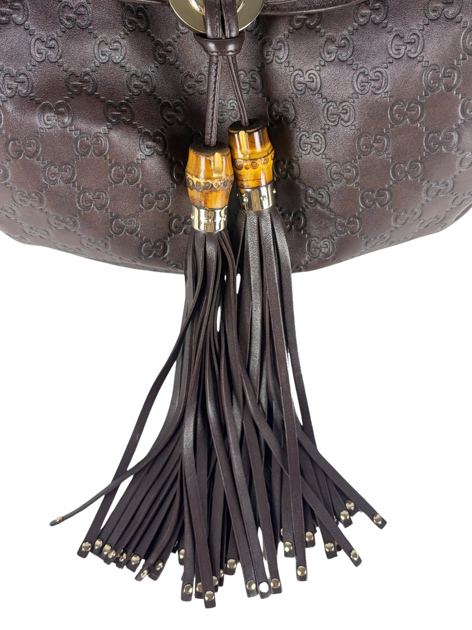 Vintage Gucci Babushka Indy Hobo Bag in Embossed Guccisima Leather &amp; Bamboo Tassels