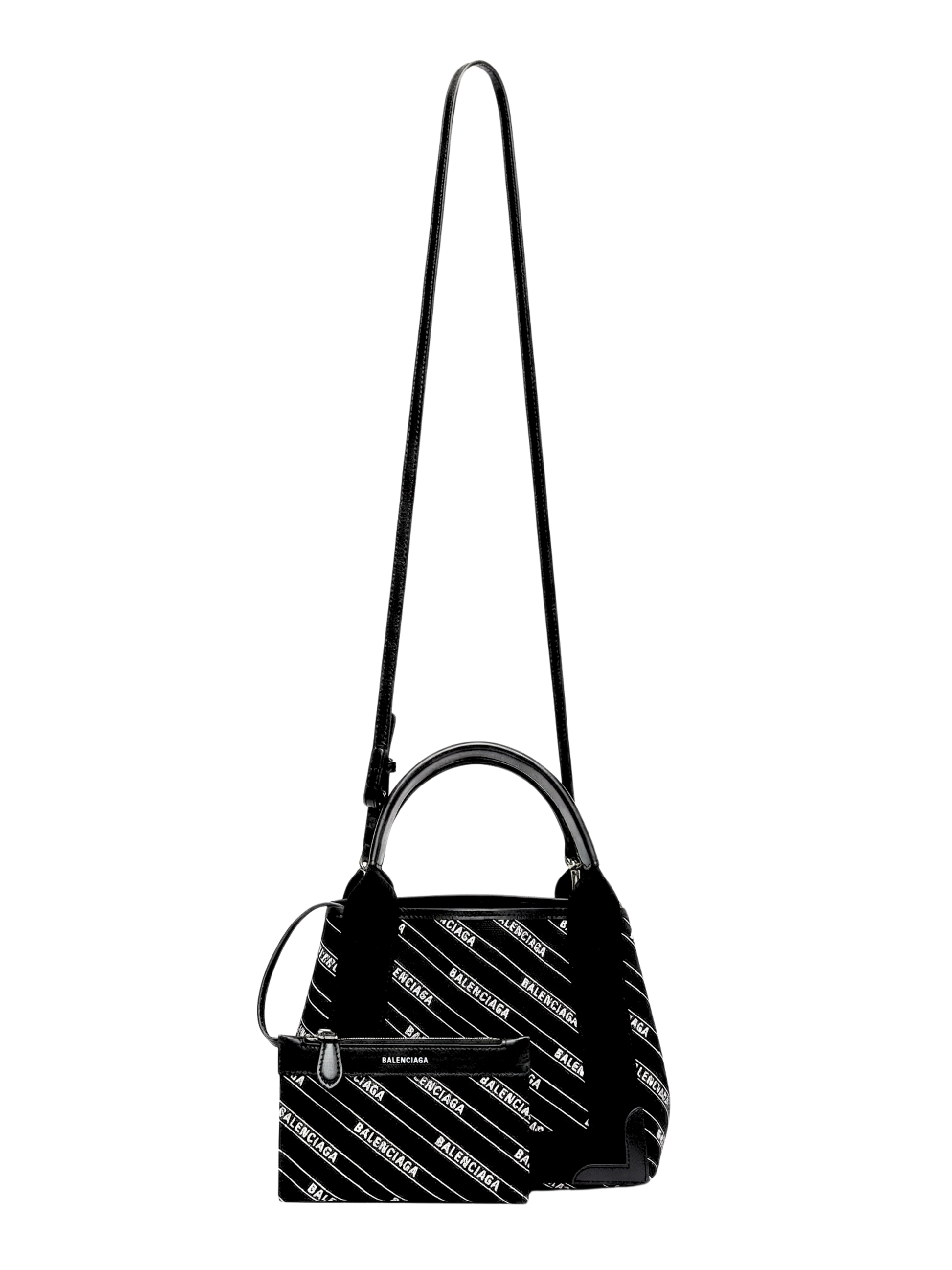 Balenciaga Canvas Logo Print Navy Cabas XS Black White