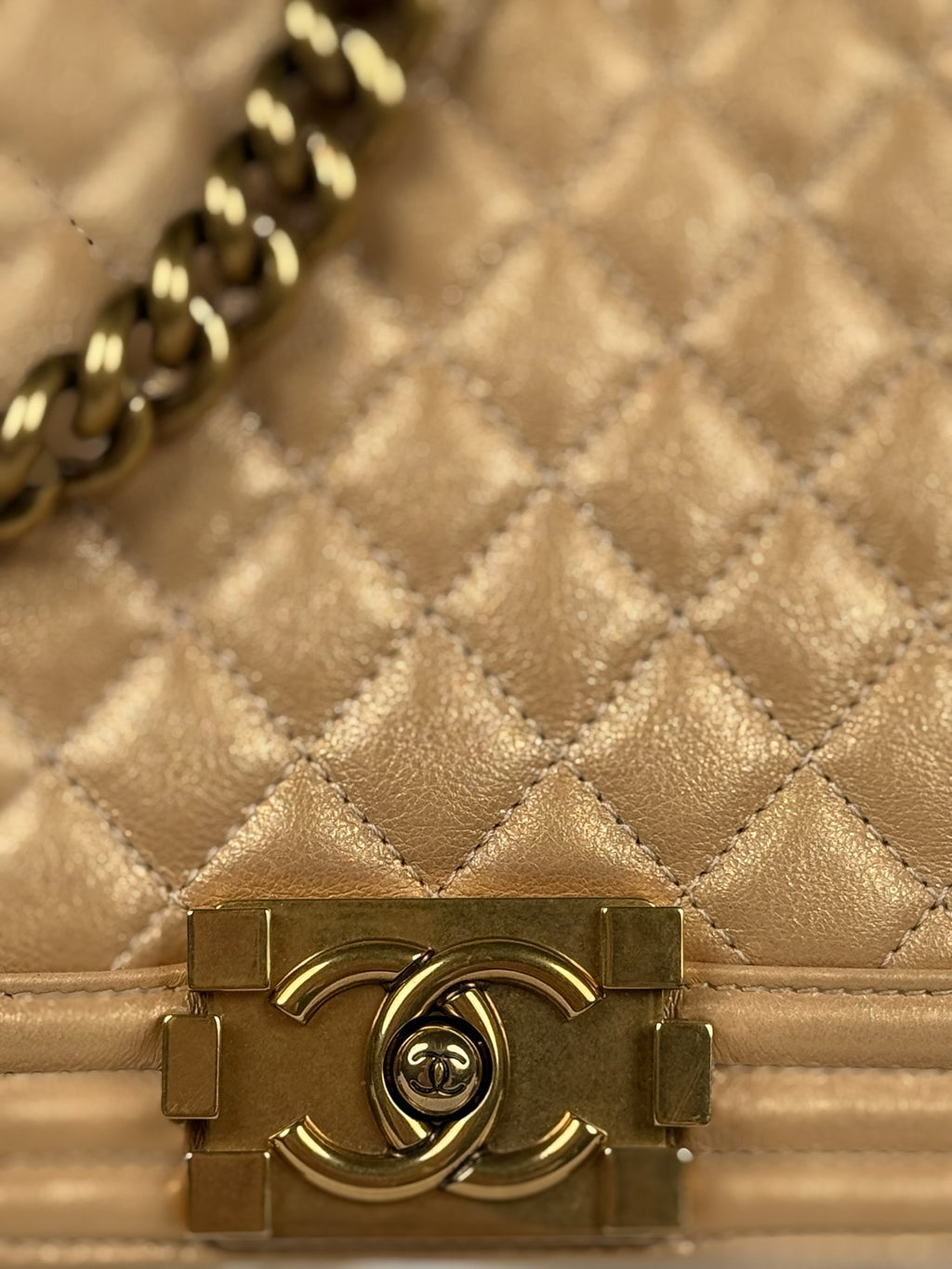 Chanel Boy Bag Medium Quilted Lambskin Beige with Gold Hardware
