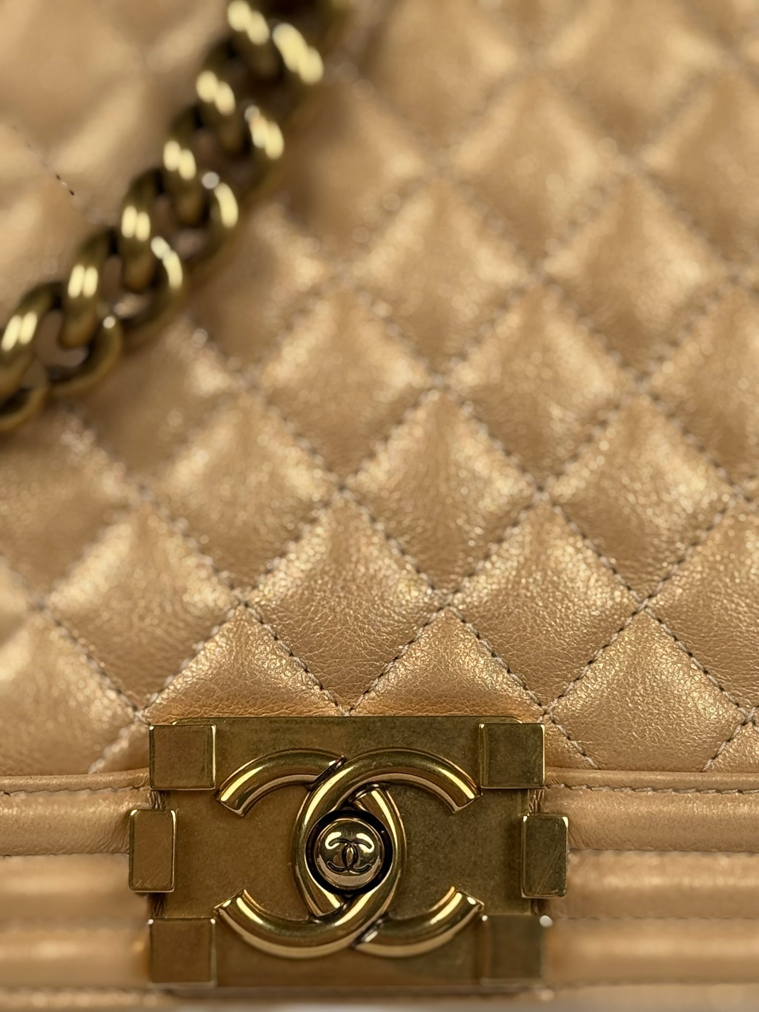 Chanel Boy Bag Medium Quilted Lambskin Beige with Gold Hardware