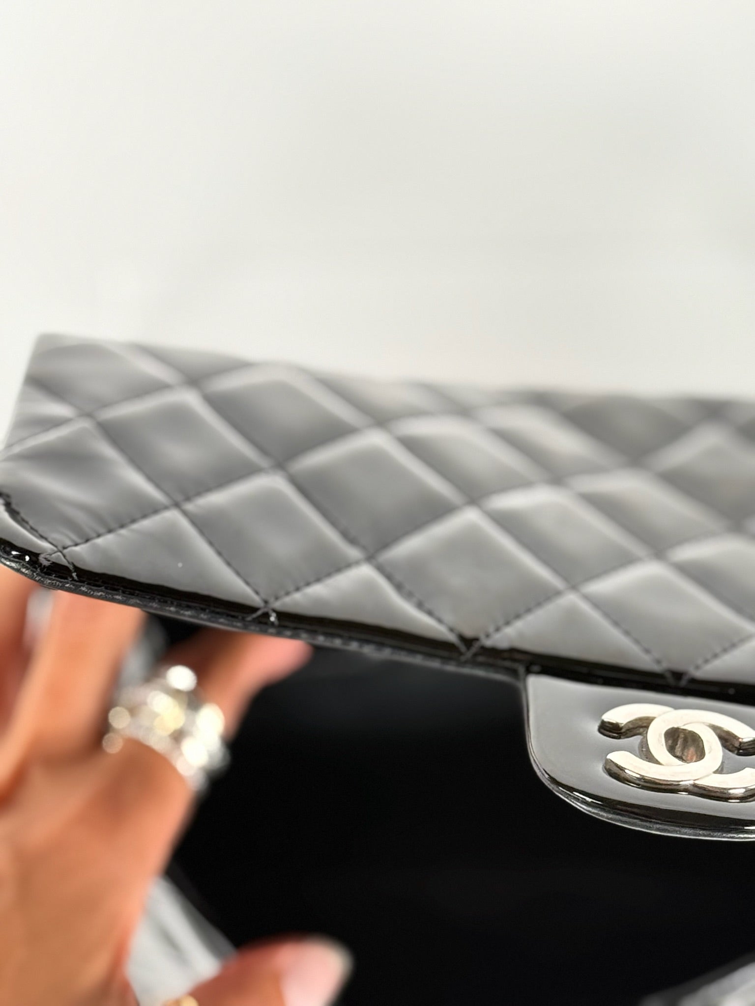 Chanel Classic Single Flap Medium Black Patent Leather with Silver Hardware