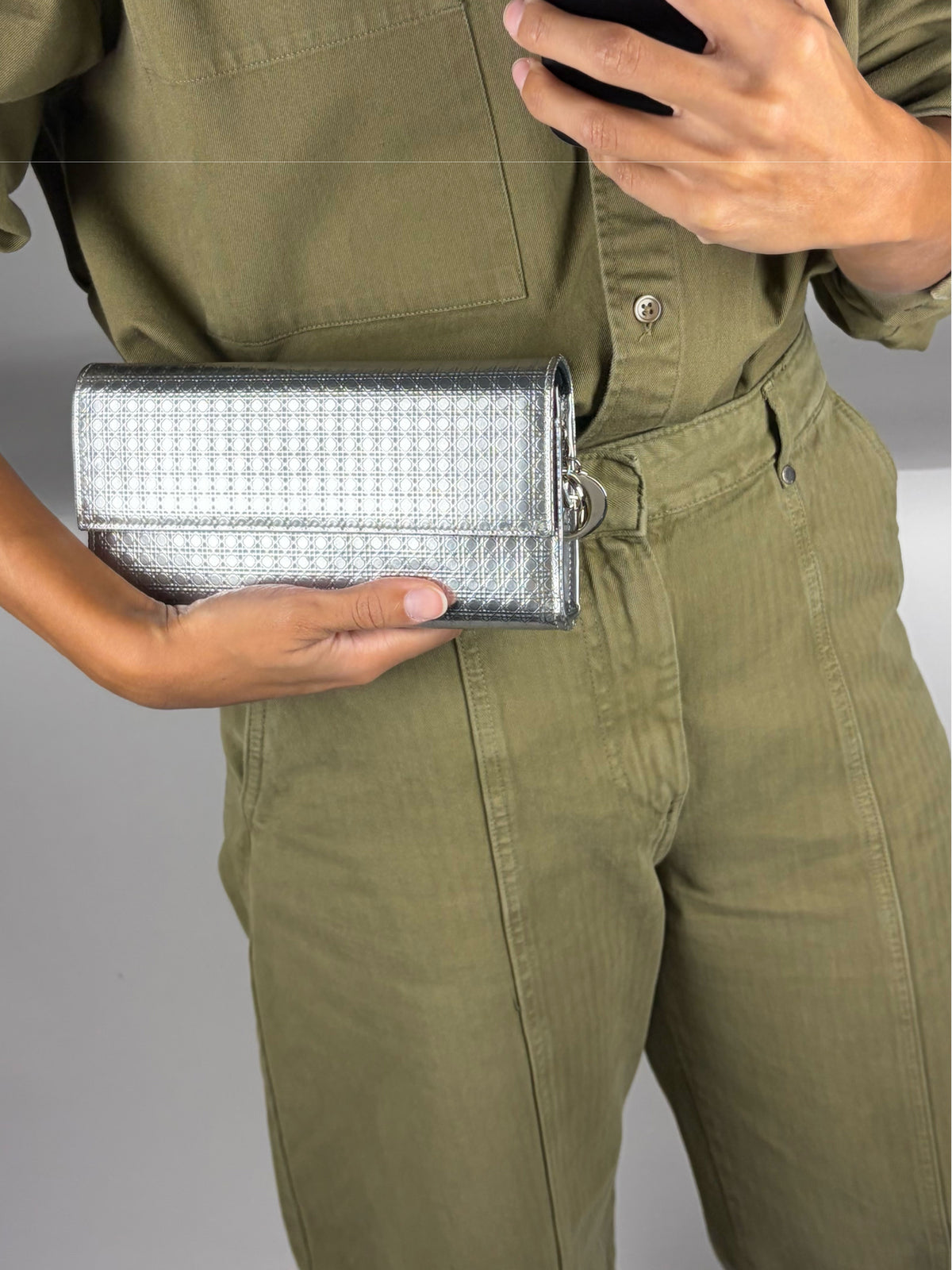 Dior Metallic Microcannage Wallet on Chain