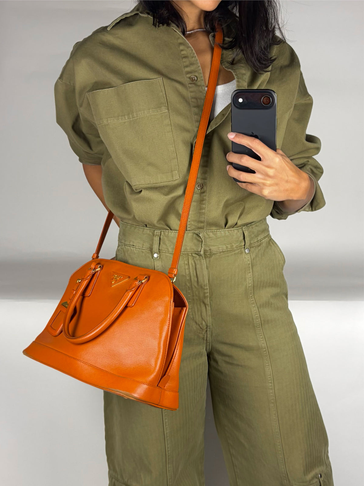 Prada Orange Saffiano Lux Promenade Bag
