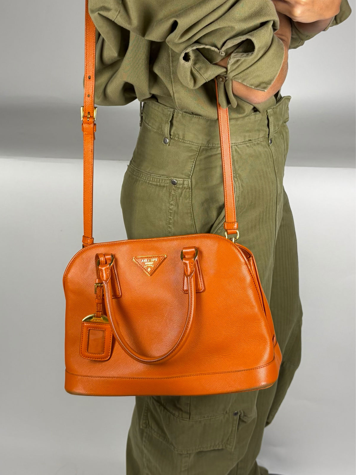 Prada Orange Saffiano Lux Promenade Bag
