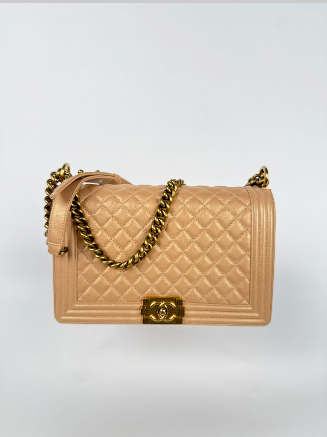 Chanel Boy Bag Medium Quilted Lambskin Beige with Gold Hardware