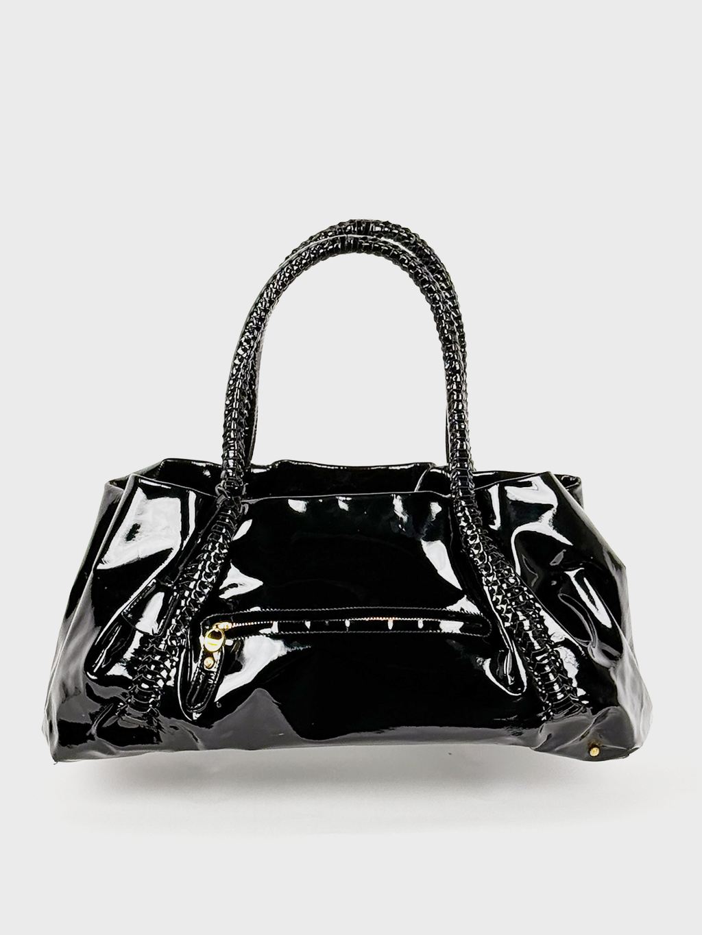 Salvatore Ferragamo Vintage Black Patent Tote with Lock & Key