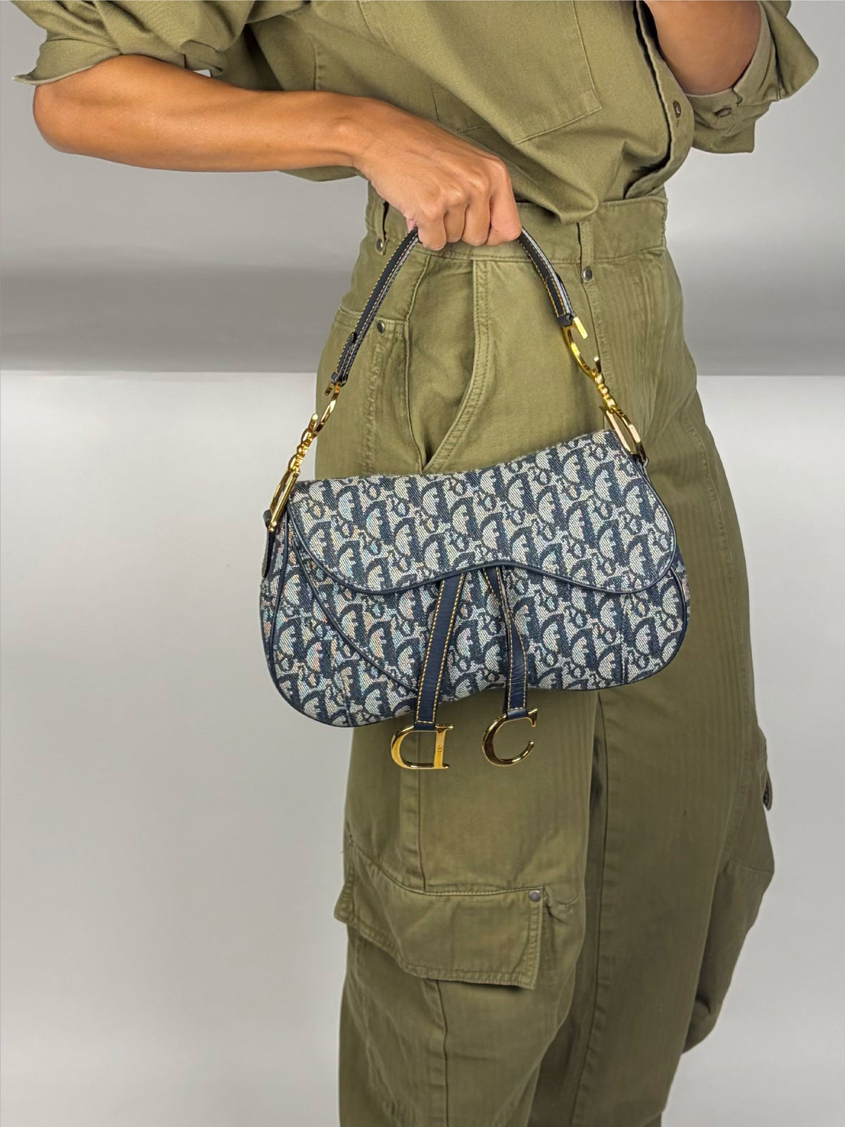 Vintage Dior Oblique Denim Double Saddle