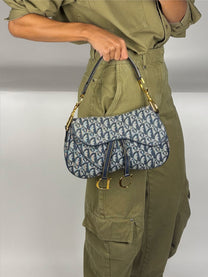 Vintage Dior Oblique Denim Double Saddle