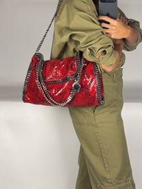 Stella McCartney Python-Print Fold-Over Falabella