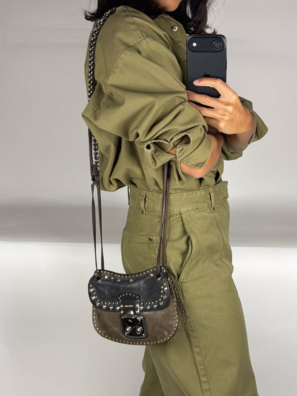 Miu Miu Nappa Borchie Studded Crossbody Bag